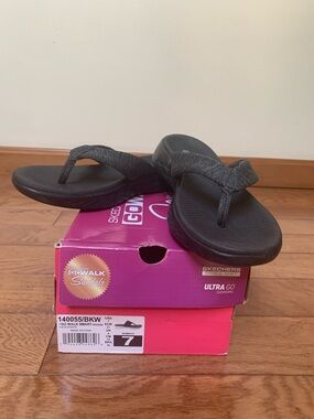 Skechers Black Women's Thong Sandal with Cushioned Footbed